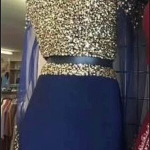 Navy and Gold Embellished Dress- iNtrigue by Blush Size 8